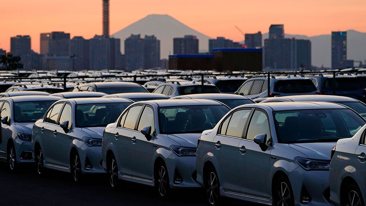 Toyota cars waiting to be exported at Yokohama Port in Japan
