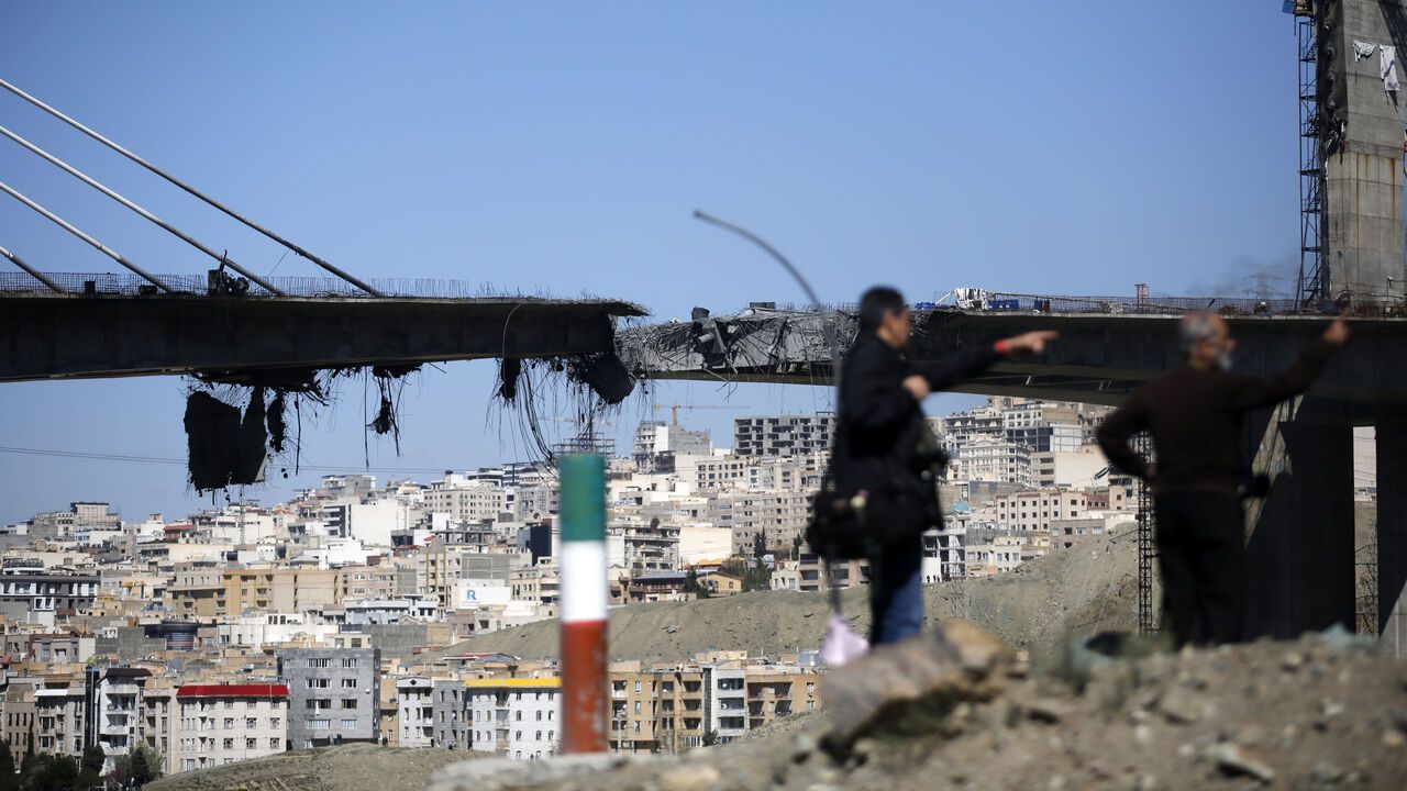 Significant sections of the B1 Bridge are seen destroyed after an airstrike attributed to the United States and Israel targeted the site near Tehran, in Karaj, Iran.